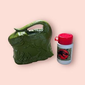 Vintage Thermos and Lunchbox Jurassic Park The Lost World Dinosaur Green Red